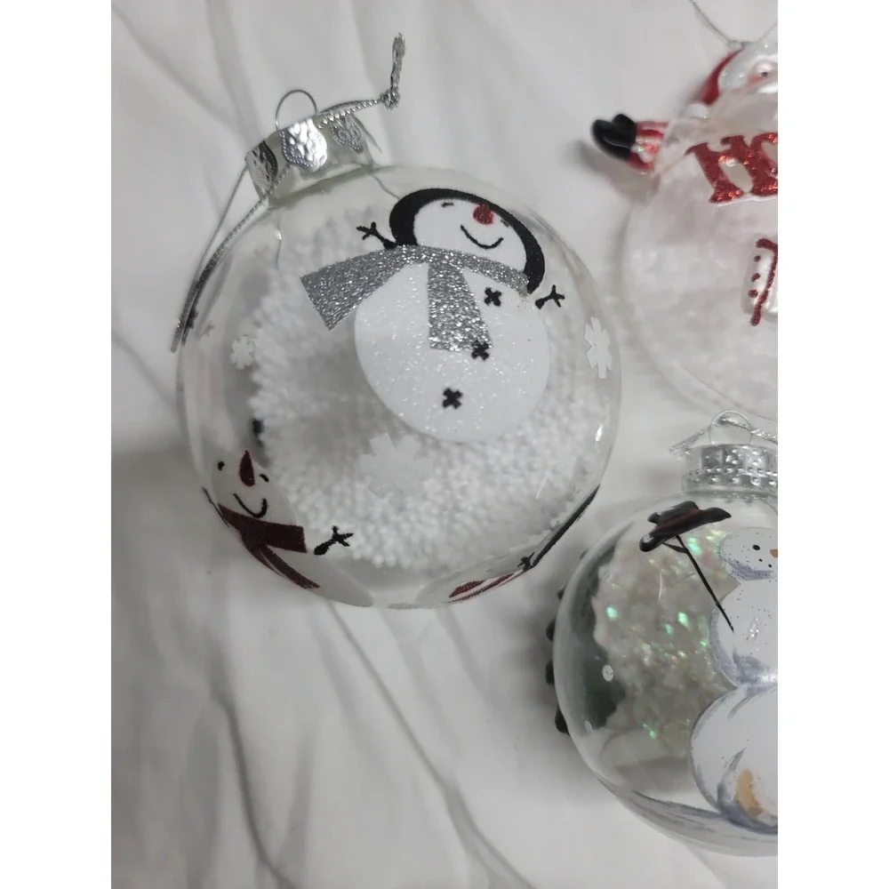 Large Silver Glass  Snowman‎ Christmas Ornaments Lot of 3